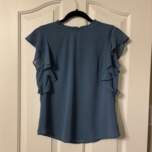 Dynamite Teal Flutter Sleeve Blouse